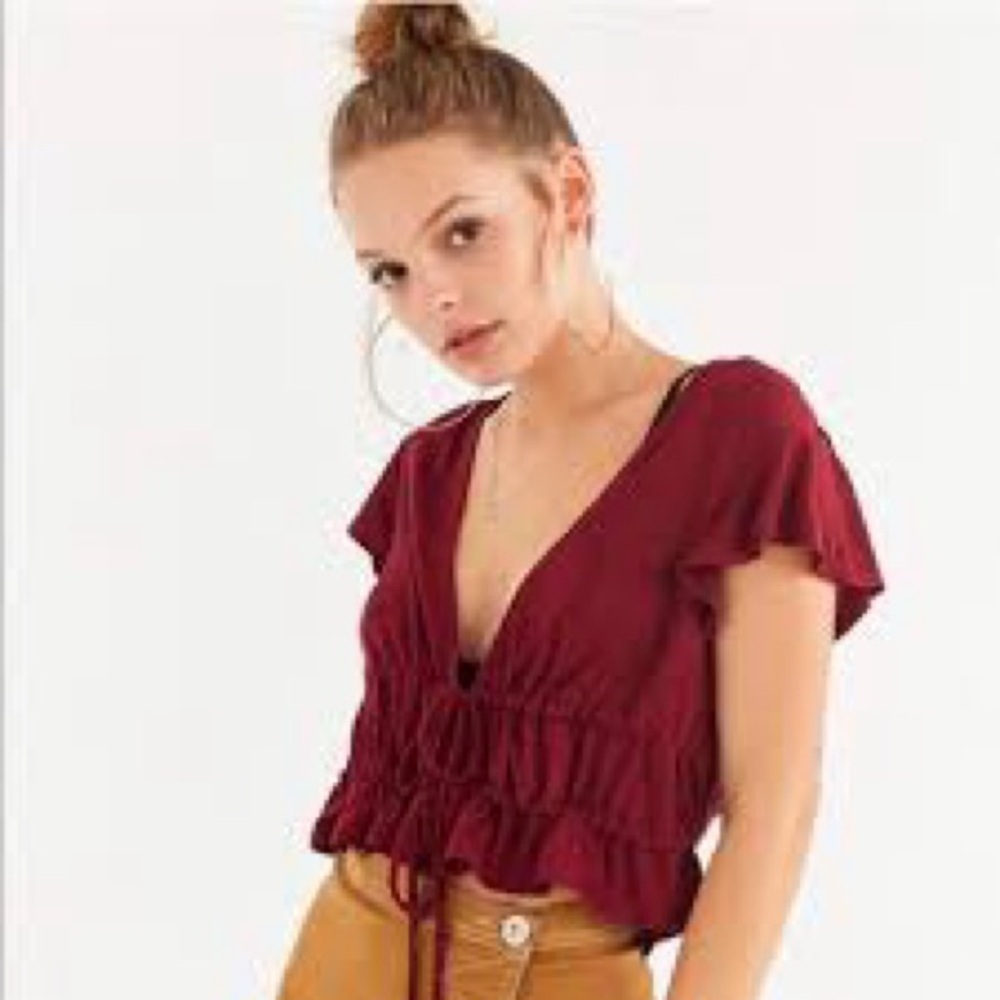 Kimchi Blue Tie Front Burgundy Top, Size M